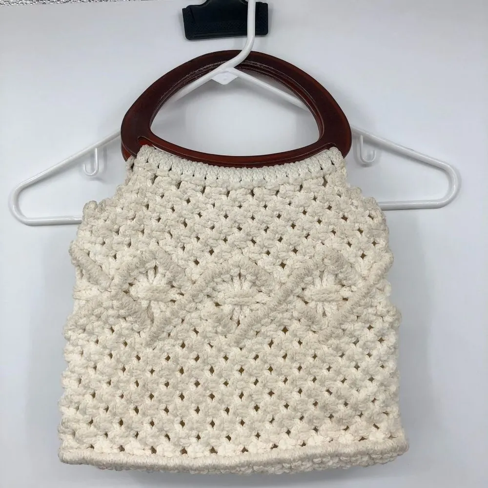 Vintage Hand Made Crocheted Purse Cream - Image 14