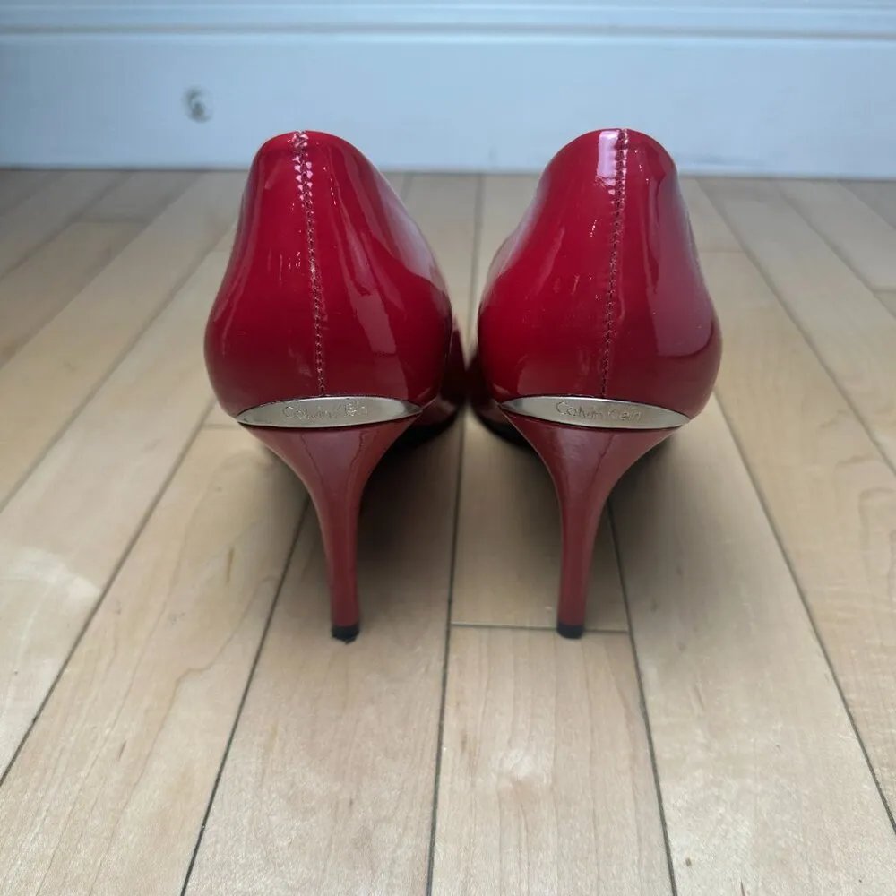 CALVIN KLEIN Red Patent Gayle Pumps Heels Pointed Toe Size 9 - Image 8