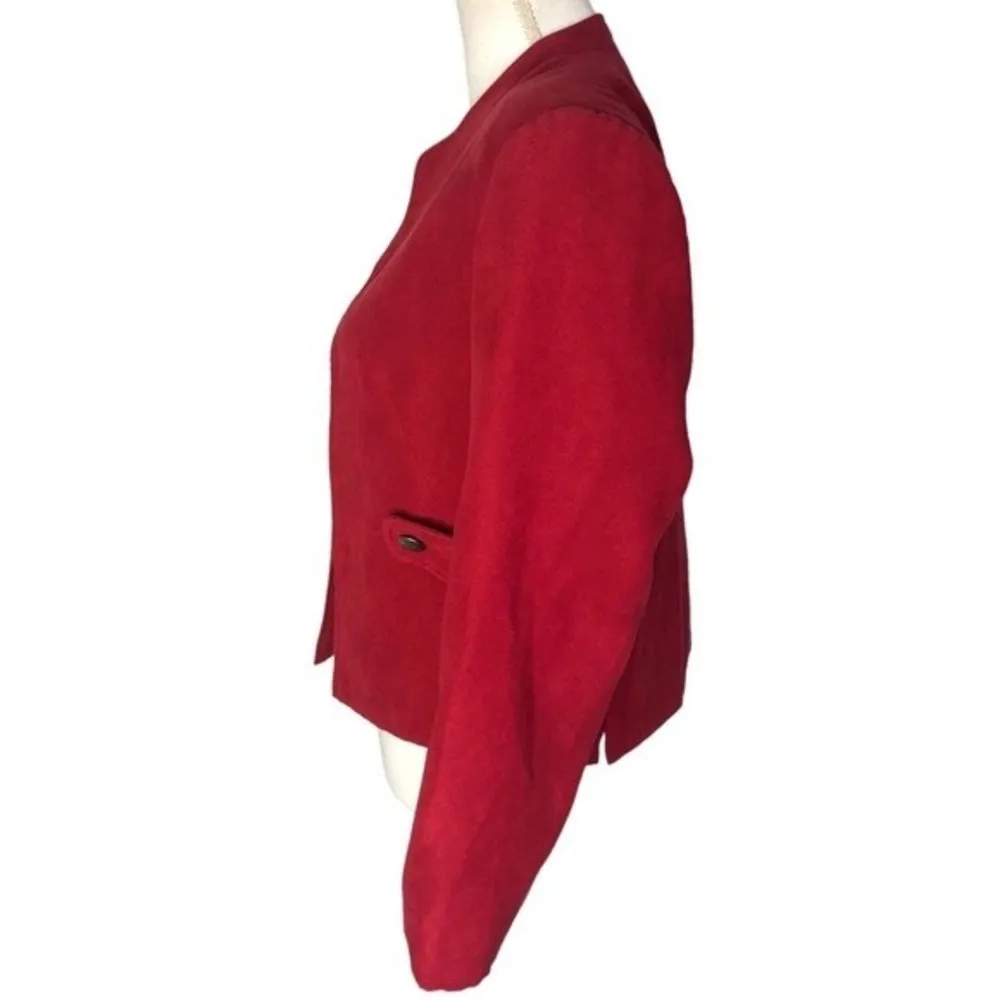 Dressbarn Petite Vintage Red Open Front Suede Blazer - Image 72