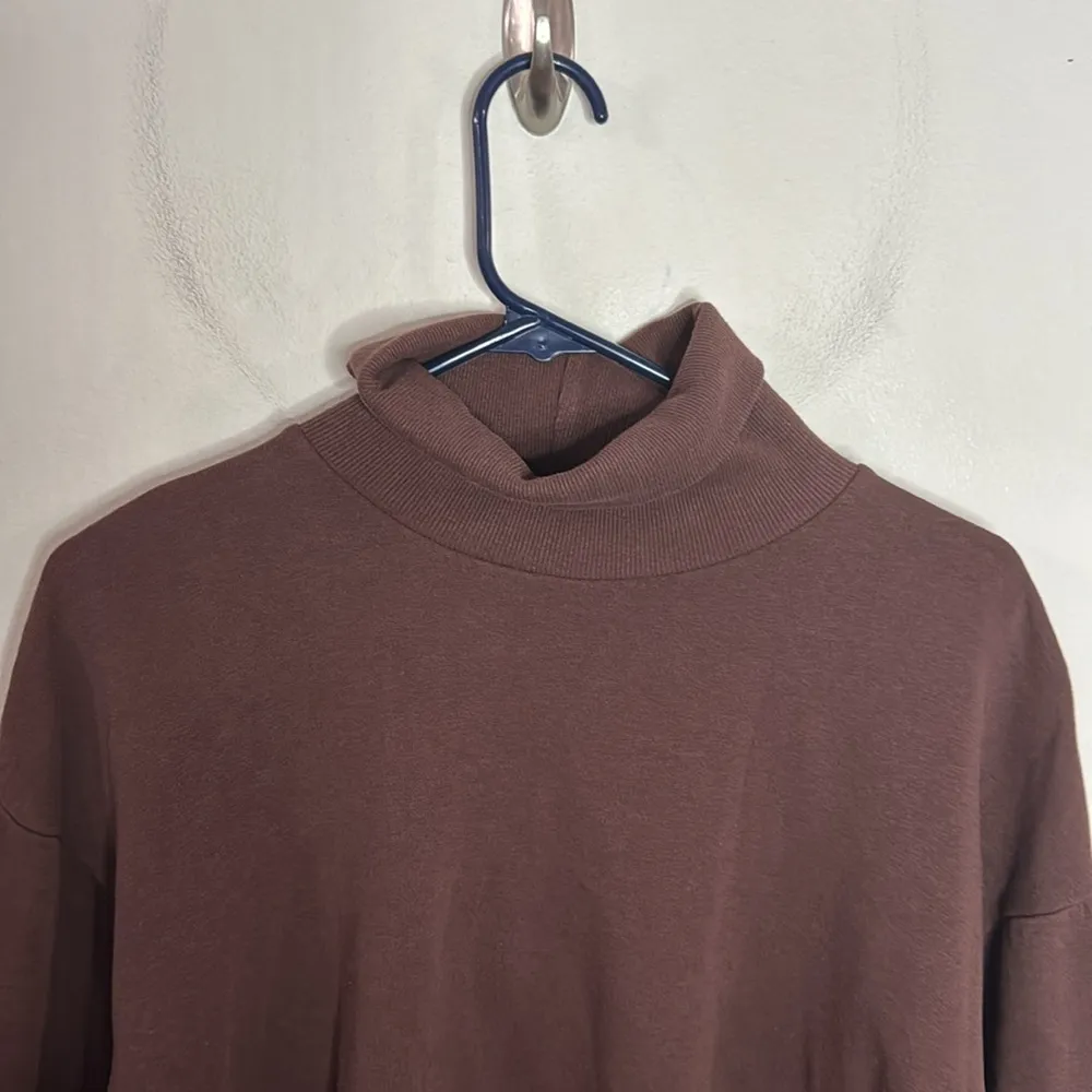 Zara Athleisure Chocolate Brown Cobination Turtleneck shirttail Sweatshirt Sz L - Image 3
