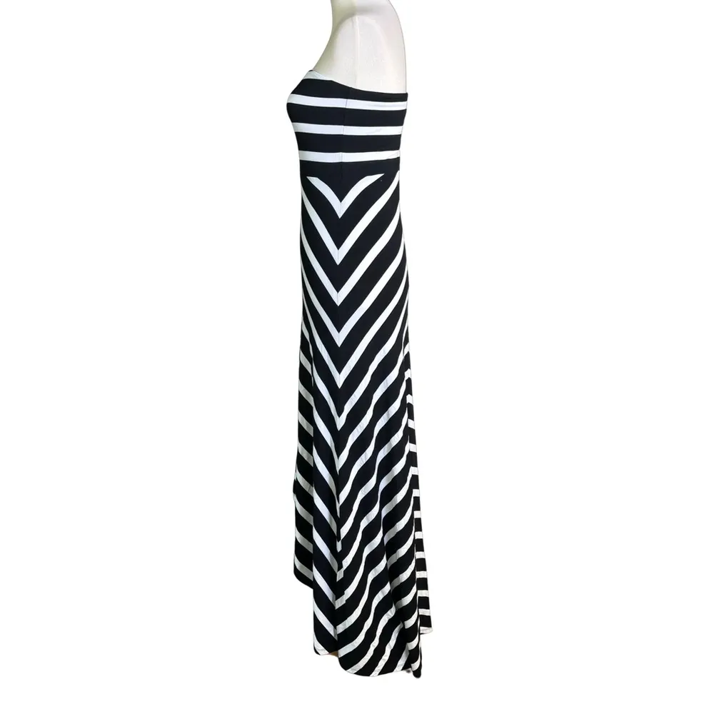 White House Black Market Women's Dress Sz XXS Strapless‎ Maxi Striped Front Slit - Image 7