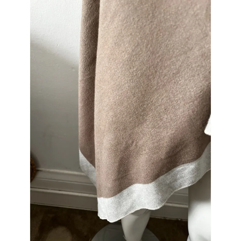mellifluous Ruana Cape Beige White viscose wrap Scarf Sweater Poncho Open Front Size L - Image 5