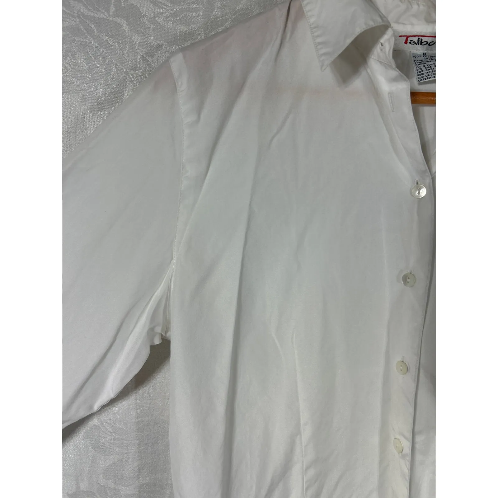 Talbots Vintage  Button Up 8 White Long Sleeve Cotton Solid Classic Basic - Image 3