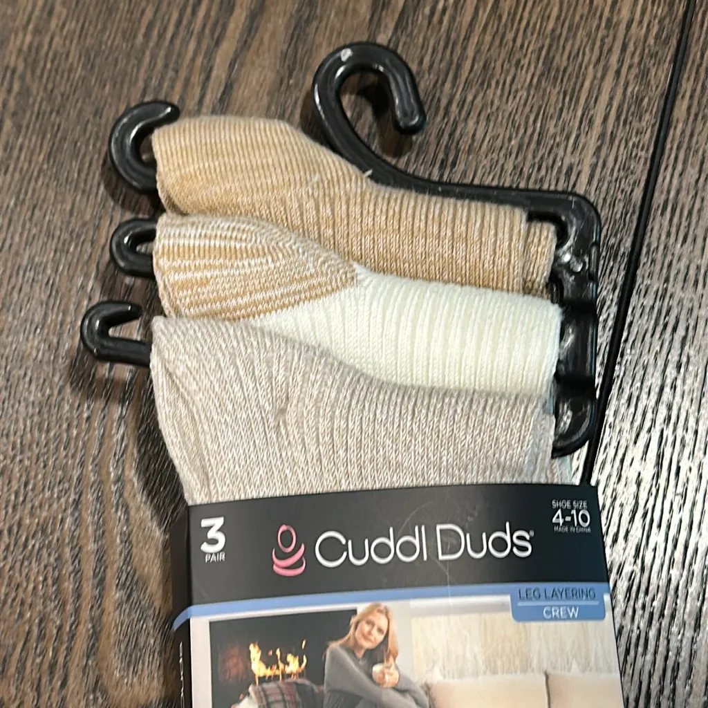 Cuddl Duds Plushfill 3-Pack Midweight Everyday Crew Socks NEW Taupe - Image 3