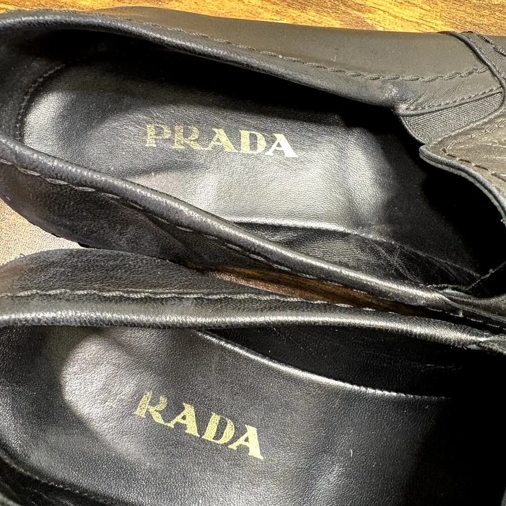 Prada  Size US 8 IT 38 Shoes #39175 Black Leather Espadrille Loafers Slip On - Image 10