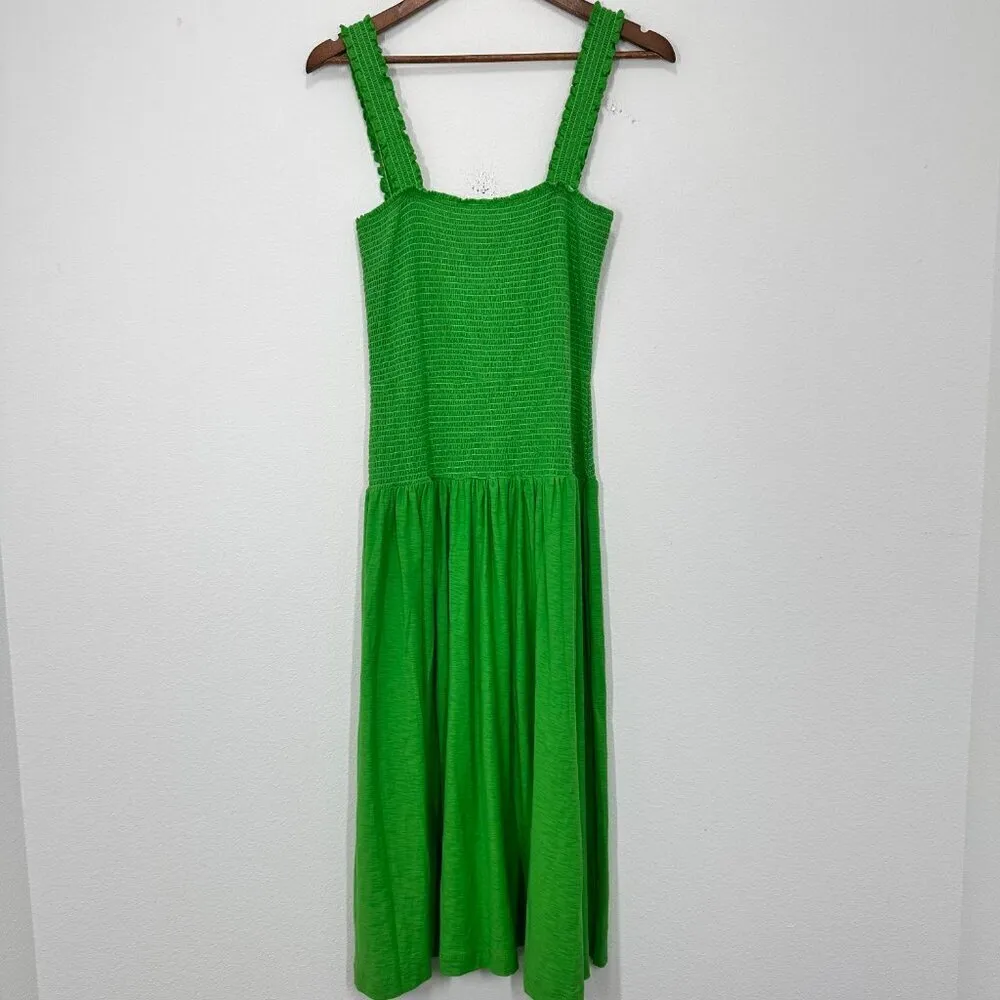 Nation‎ LTD Bright Green Gabby Smocked Midi 100% Pima Cotton Casual Tank Dress L - Image 5