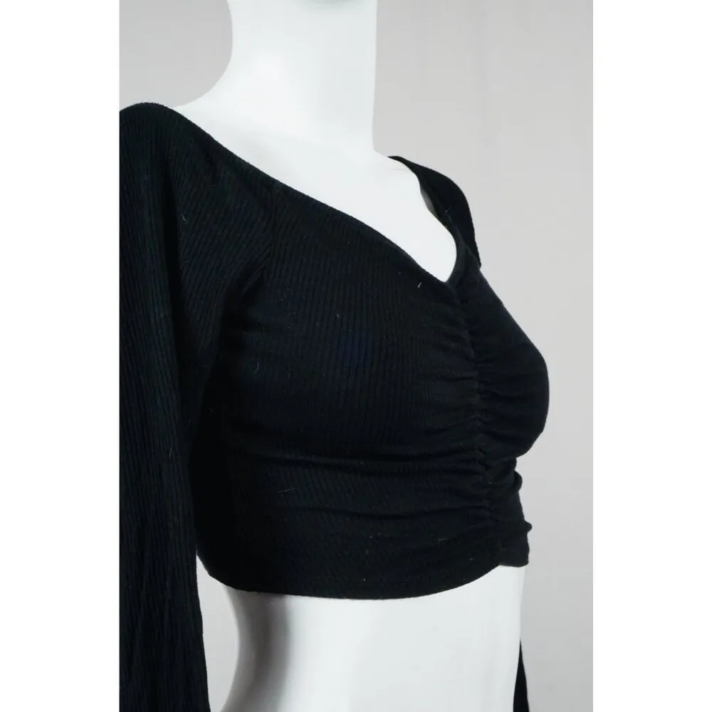 Blue Blush LA Ruched Ribbed Black Crop Top Long Sleeves Womans Small NEW - Image 7