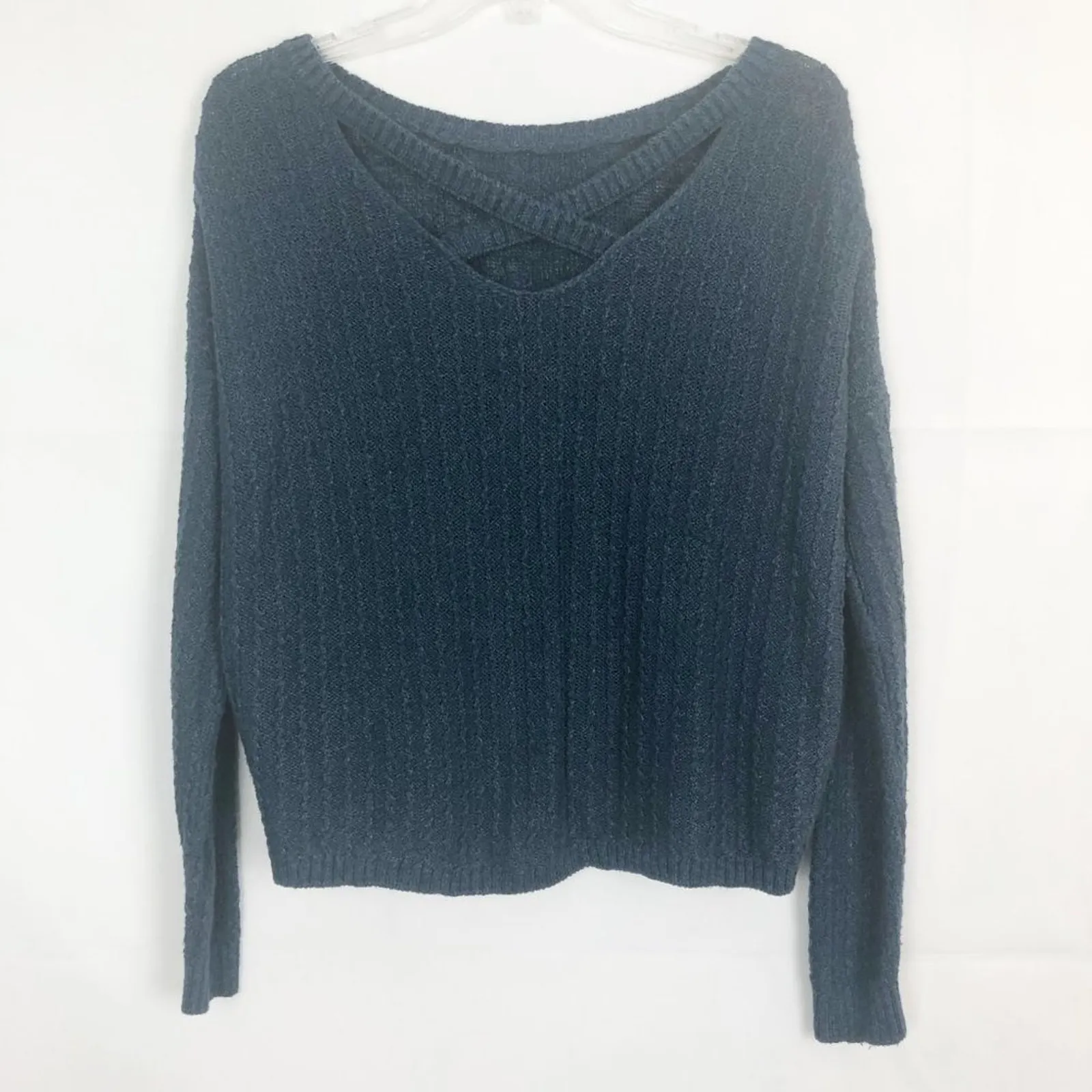 Hollister Blue Ribbed Pullover Sweater Size Medium - Image 6