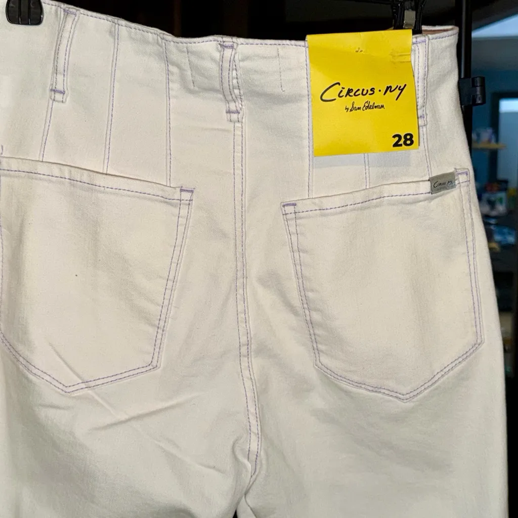 Circus by Sam Edelman White With Purple Embroidery Denim Jeans High Rise Sz 28 - Image 7