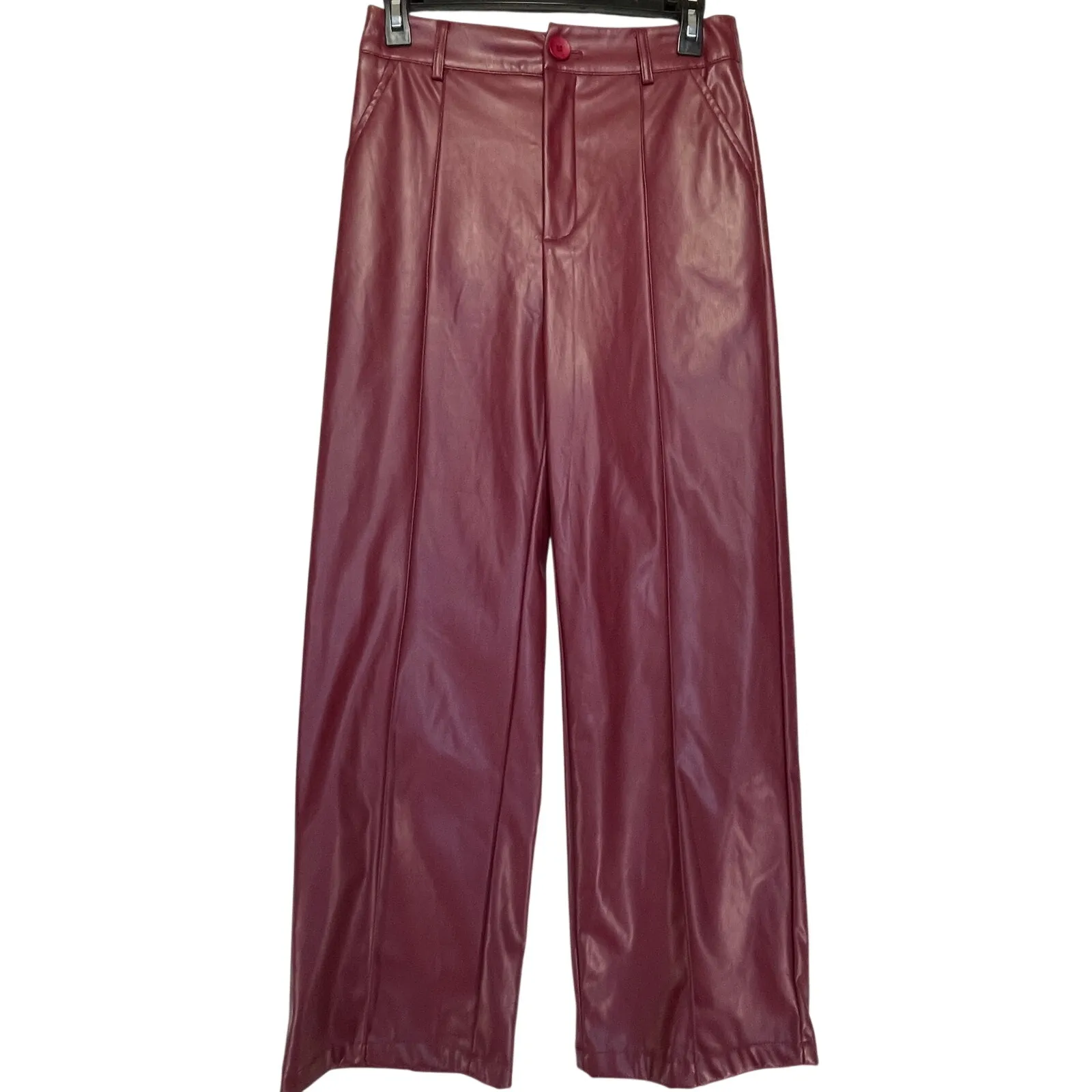 NWT CIDER Women’s Red Faux Leather Highwaisted Wide Leg Trouser Pants - Image 3