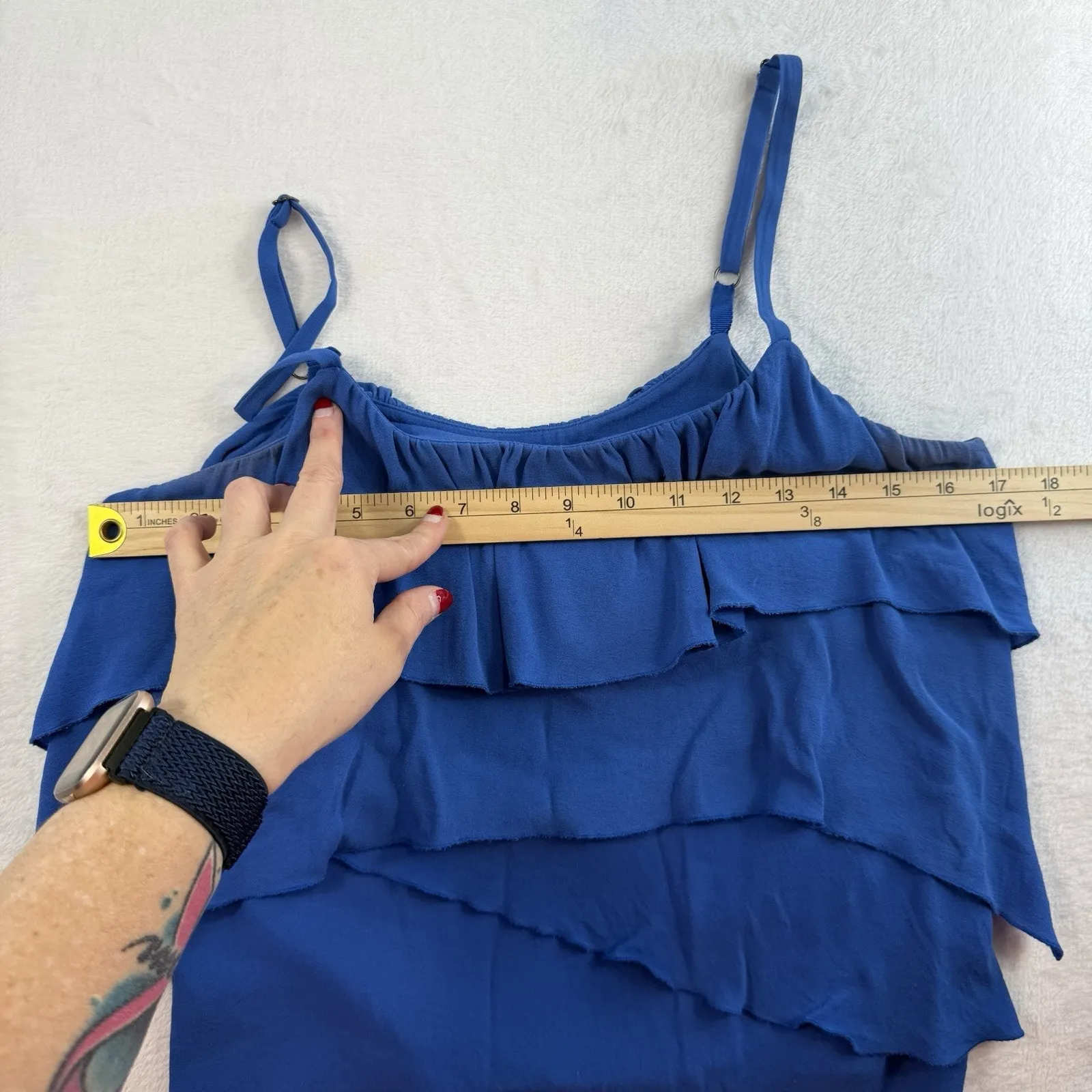 ALICE + OLIVIA S Small Silk Ruffled Tiered Layered Top Cami Flowy Royal Blue - Image 12