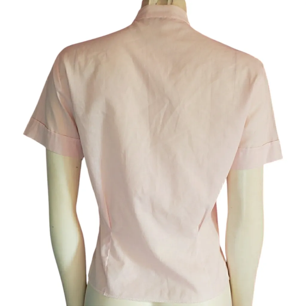 Vintage pink button down shirt with ruffle trim & flower buttons size S - Image 2