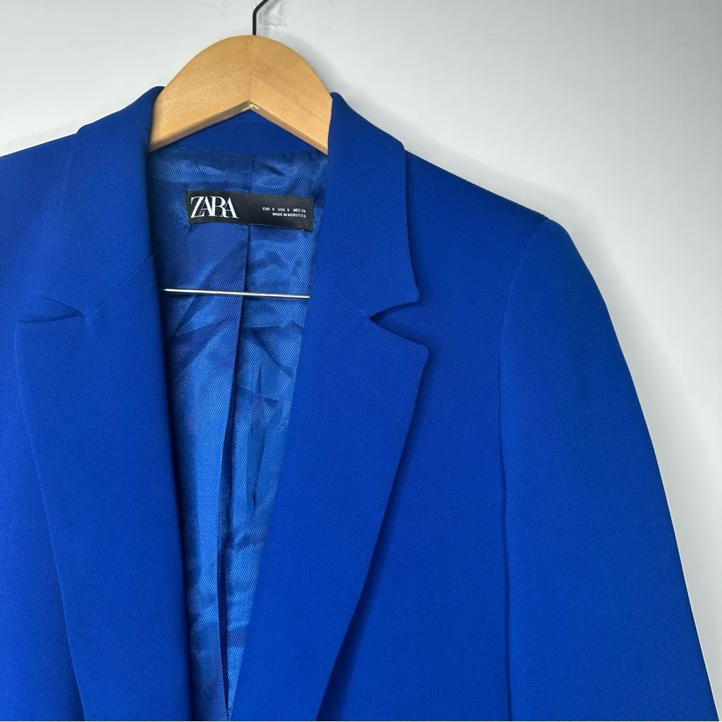 ZARA  Cobalt Blue Oversized Roll Sleeve Open Front Blazer Size Small - Image 7