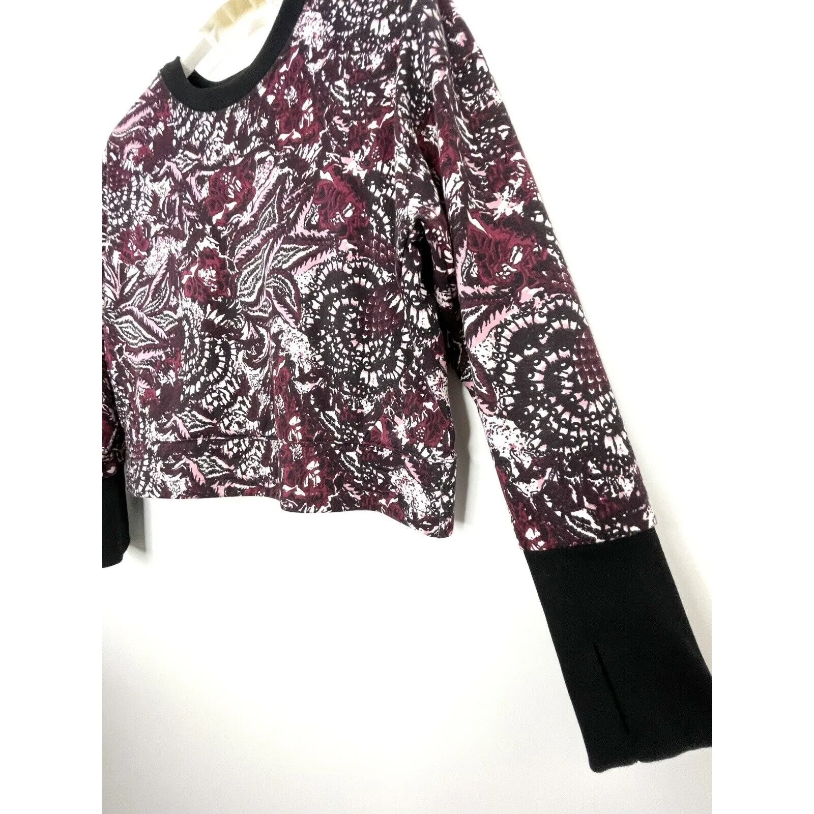 Joie Caleigh Floral Paisley Print Thumbhole Sweatshirt Burgundy Women's XL - Image 3