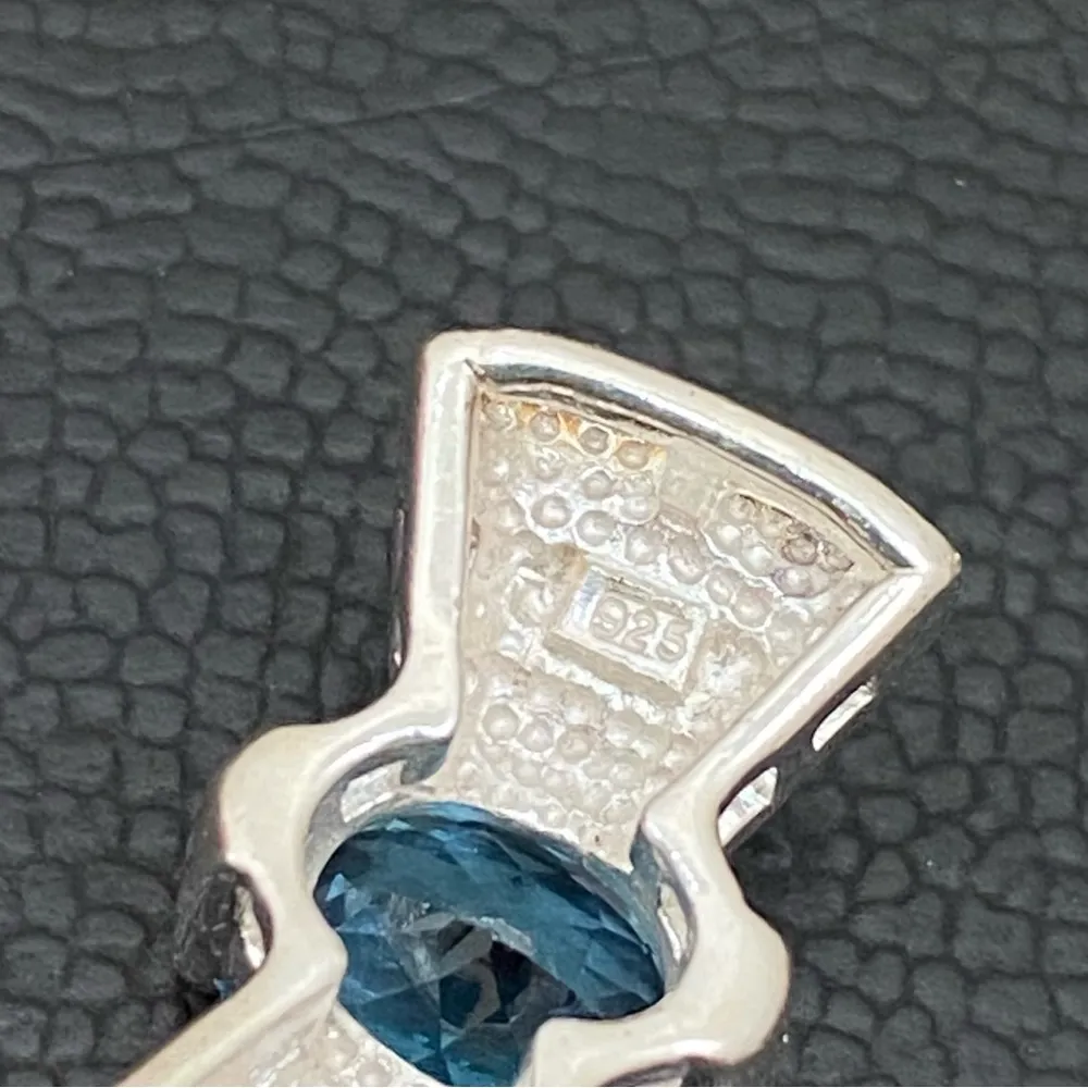 Vintage Sterling Silver 925 Signed Blue Topaz Bow Ribbon Slider Pendant 6.0g - Image 8