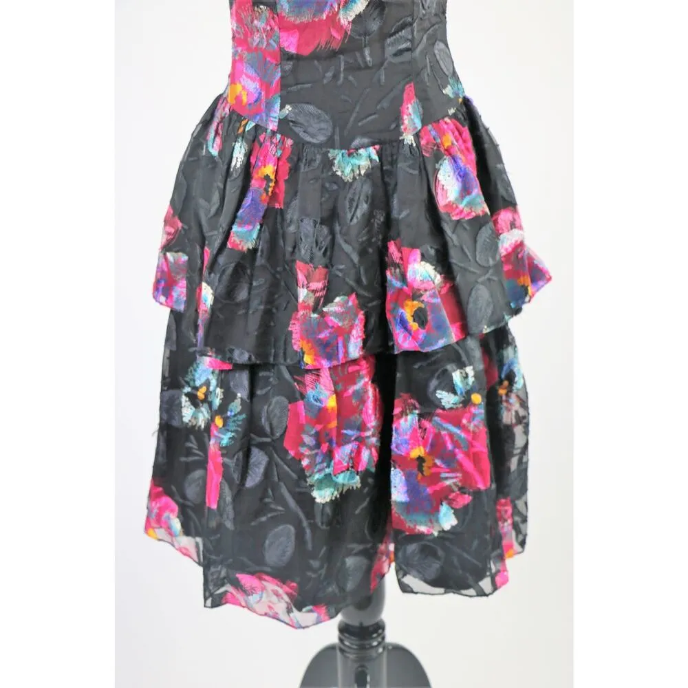 Vintage 1980s Black Floral Backless Cachet Dress By Bari Protas Medium - Image 6