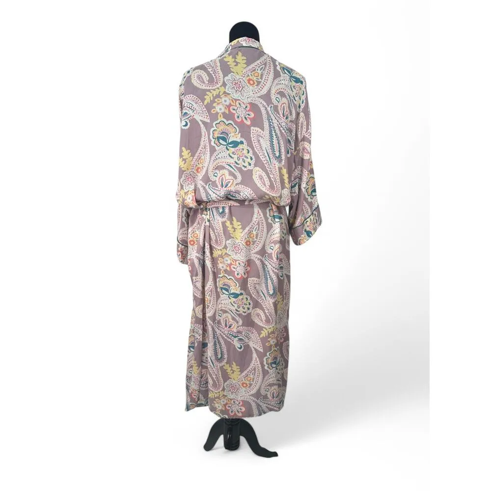 World Market One Size OS Light Weight Long Robe Kimono Kaftan Women's Paisley Purple - Image 3