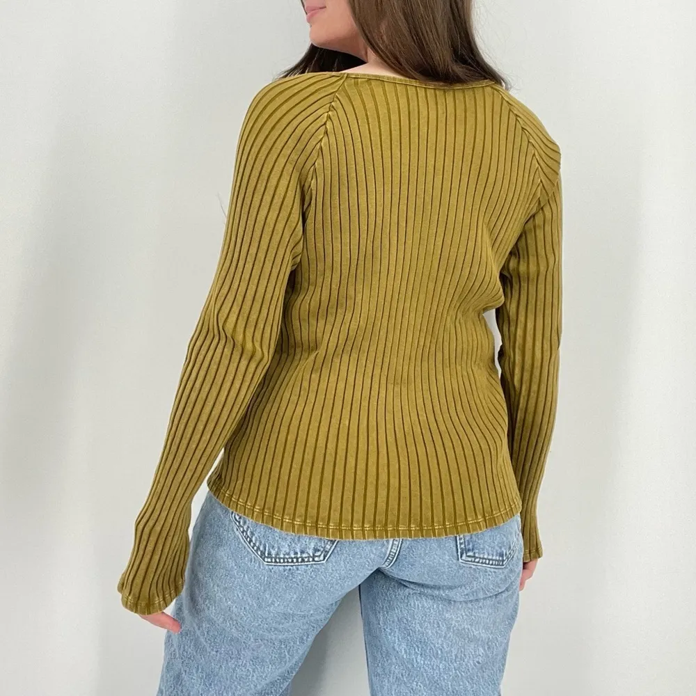 boho ribbed longsleeve top scoop neck shirt cumin brown size m - Image 4