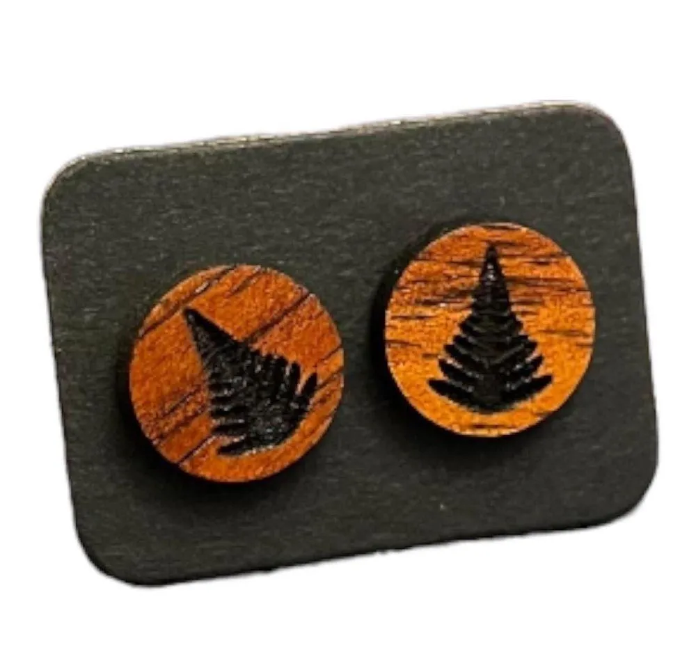 Hand Crafted KOA Wood Palapalai Stud Engraved Earrings NEW - Image 3