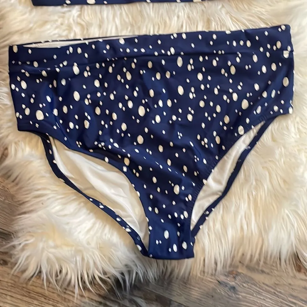 Kona Sol by Target Navy & White Spotted 2 piece High Waisted Swimsuit, NWT - Image 2