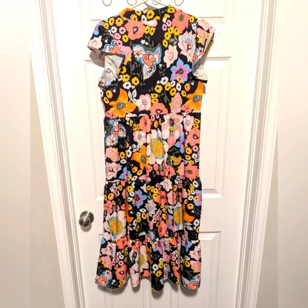 NWT Sunday Up Dark Floral Midi Dress Small Ruffle Sleeve Boho Maxi Brunch Girly Black - Image 9