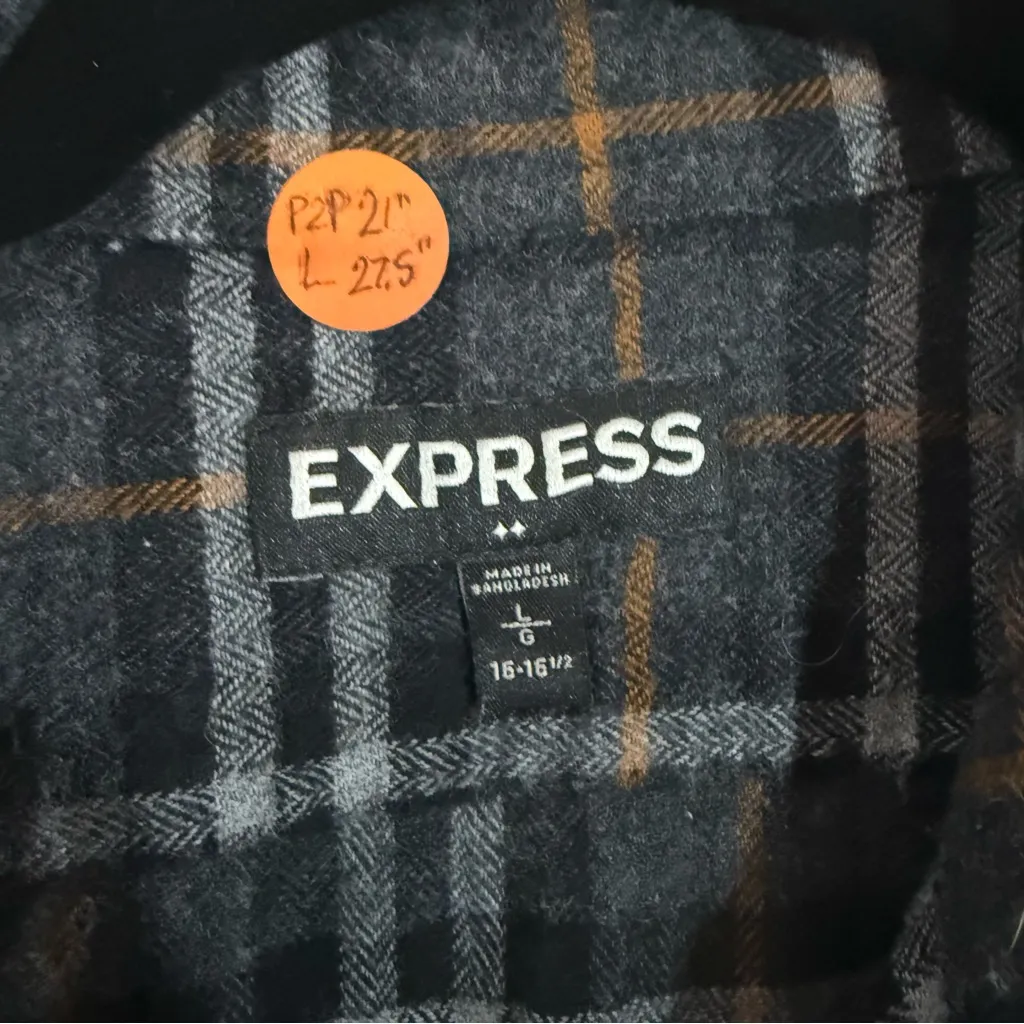 Express Black with orange stripe Plaid Shirt Size Large - Image 3