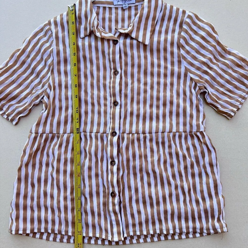 Polagram Womens  Shirt Top Blouse Button brown Woven  Short Sleeve Plaid sz S - Image 3