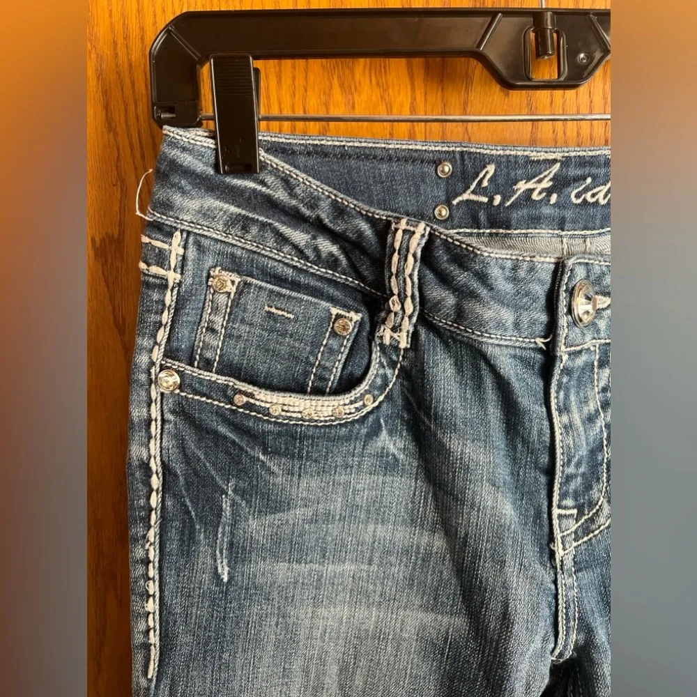 LA Idol USA  Bling Thick Stitch Bootcut Jeans Size 7 - Image 3