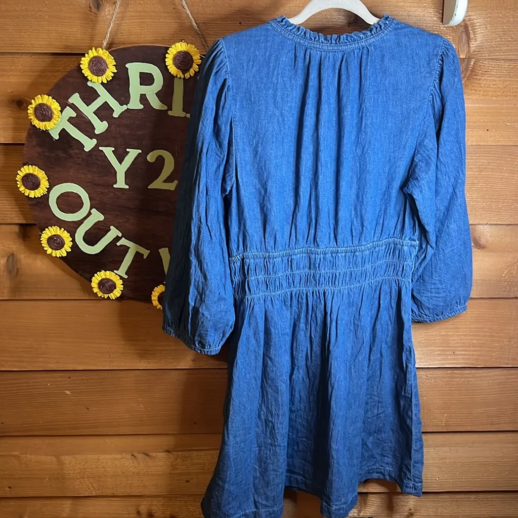 Gap Organic Cotton Denim Puff Sleeve Midi Dress Washwell Prairie Stretch Waist - Image 7