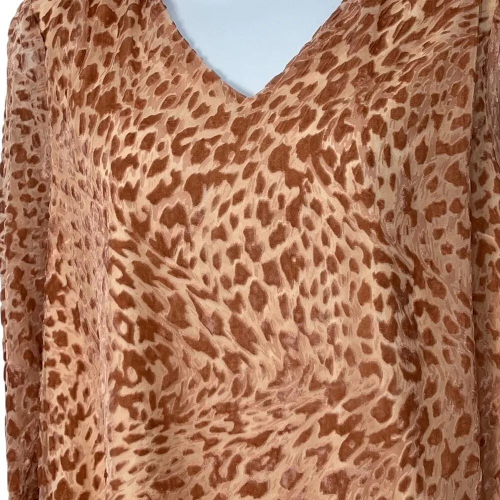 Easel Leopard Animal Print Blouse Peach Semi Sheer Velour V-Neck NWT Boho Glam S - Image 3