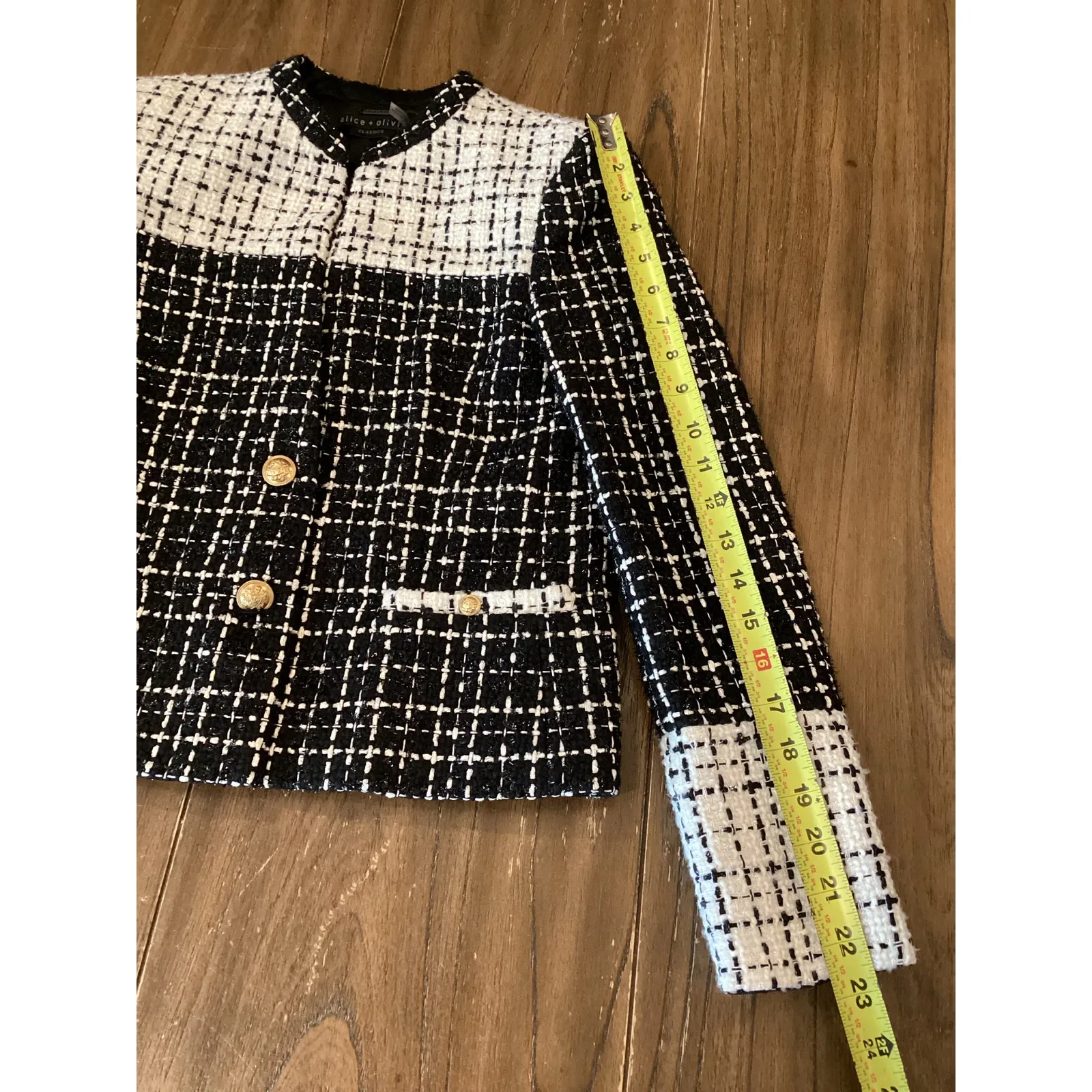 Alice + Olivia Jaydn Combination two tone Tweed Jacket Black ecru blazer 0 NWT - Image 4