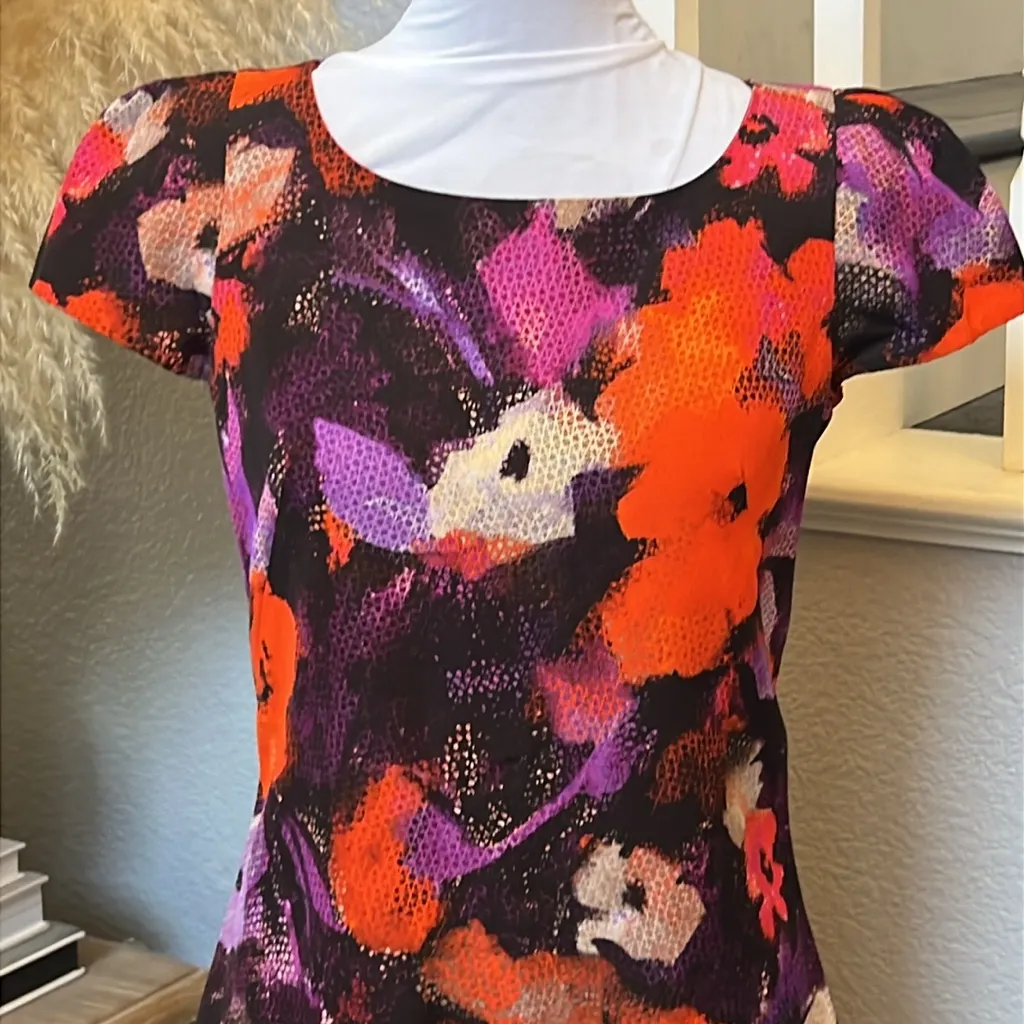 Milly Women’s Chloe Multicolor Froral Cap Sleeve Lined Sheath Dress Size 2 - Image 3