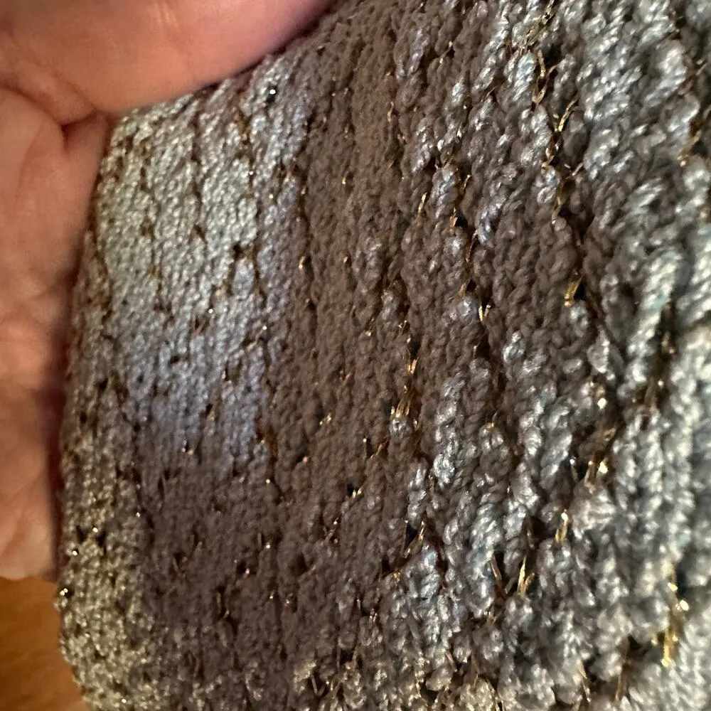 1960s VINTAGE | Unique Light Blue and Gold Knit Long Sleeve Gown | Aprox Small - Image 5