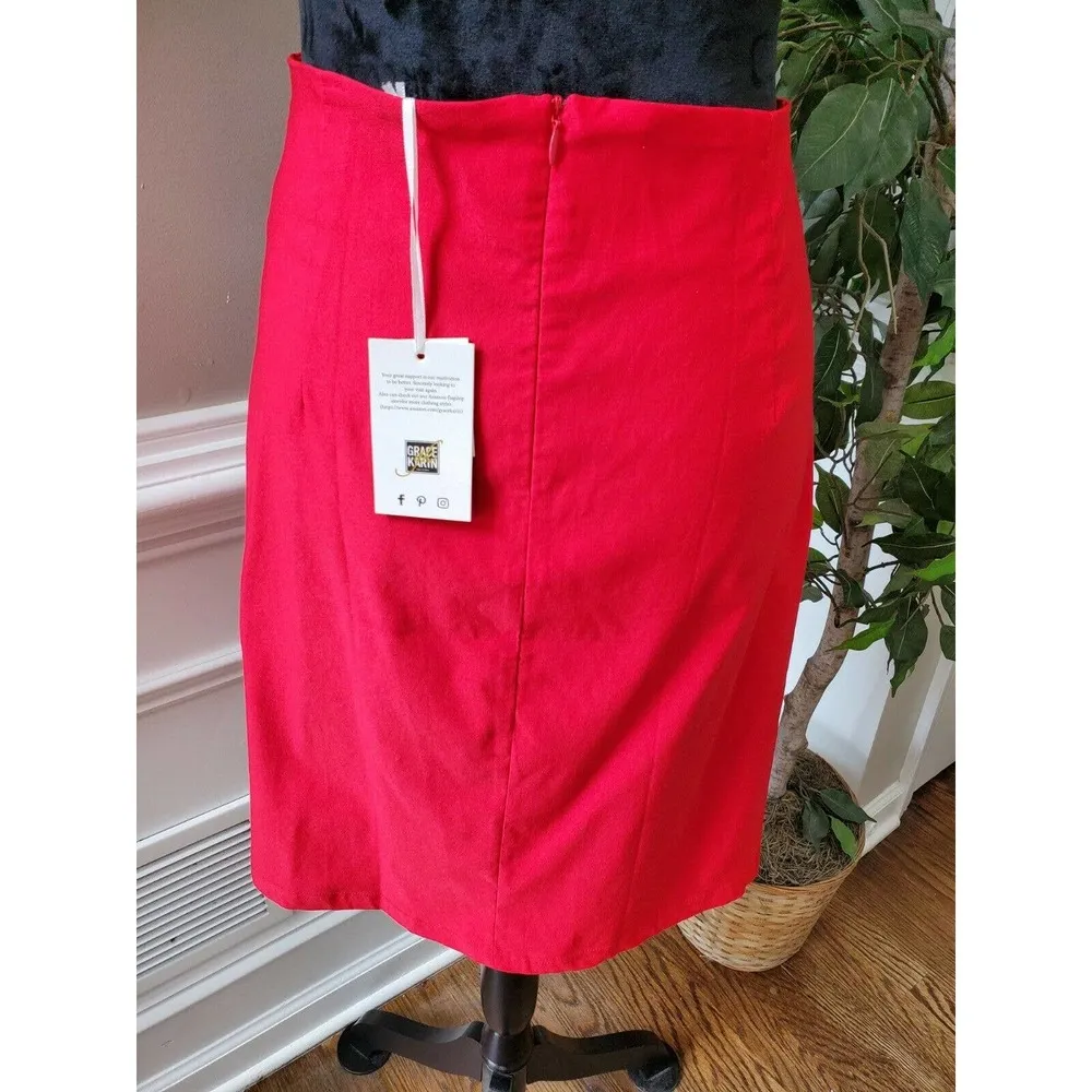 Grace Karin Women Solid Red Rayon Comfort Waist Ruffle Knee Length Skirt Size XL - Image 5