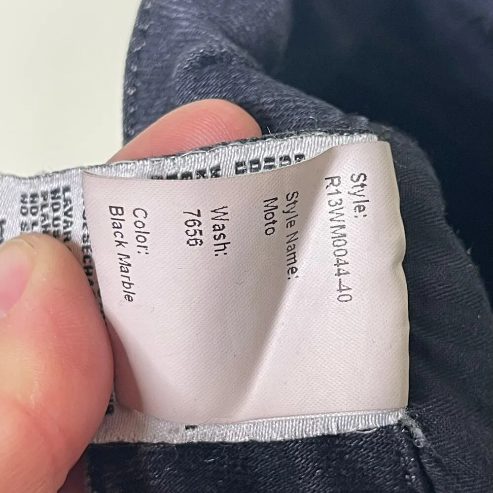 R13 Black Marble Moto Skinny Jeans With Zipper Size 26 - Image 8