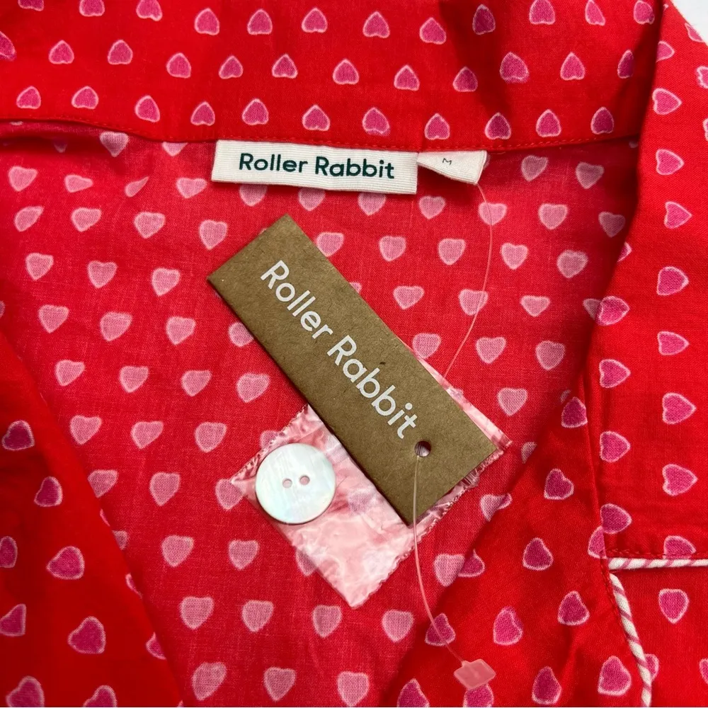 Roller Rabbit Red Pink Heart Button Front Nightgown Sleep Tunic Shirt Medium NEW - Image 6