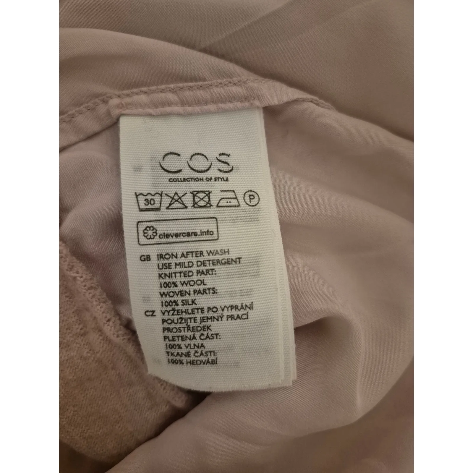 COS Women's Sweater Wool Silk Blend Blush Pink Tunic Top Mock Neck 3/4 Sleeve - Image 6