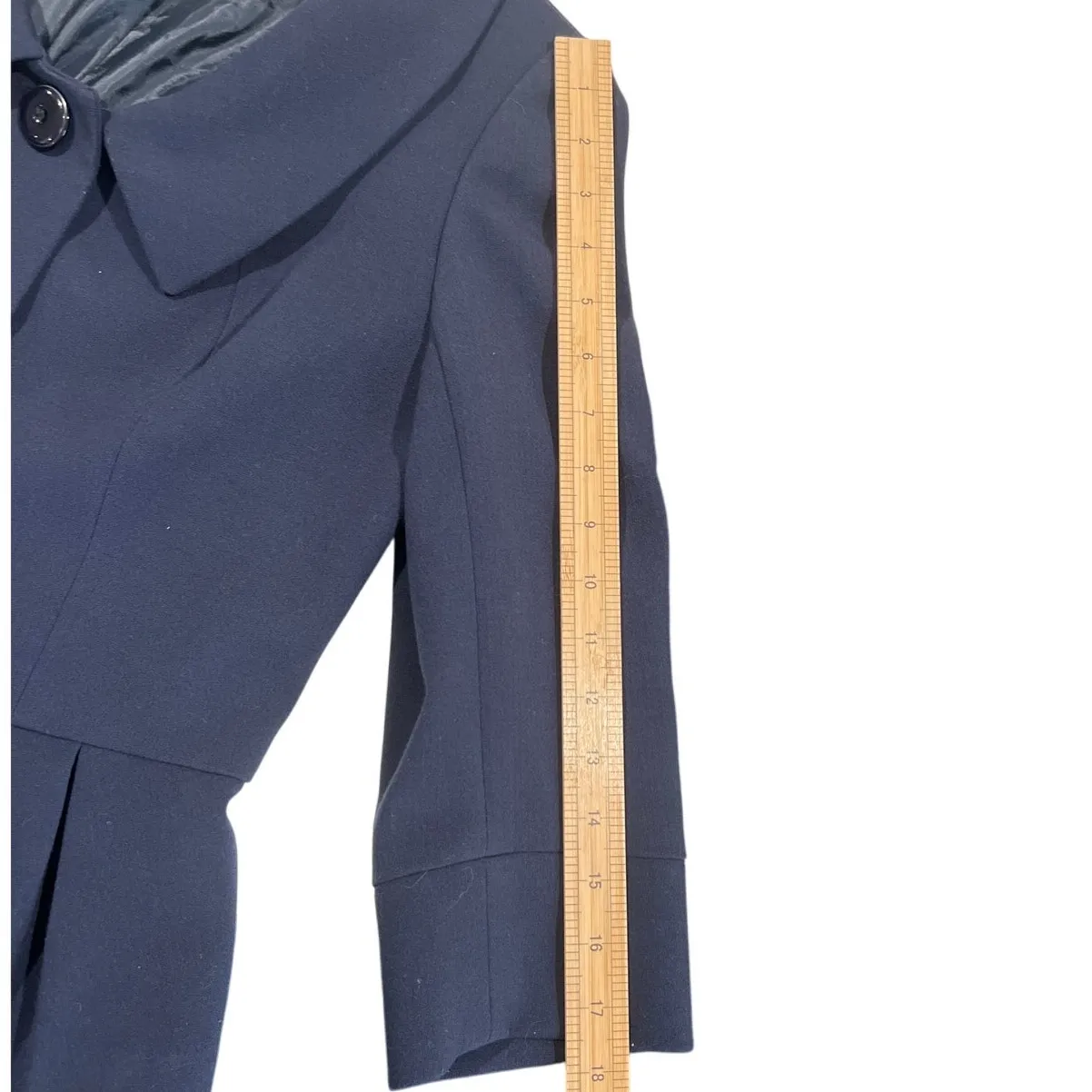 Jones New York Suit Navy Peplum Twee Blazer 3/4 Sleeve Women's Size 10 Ruffle - Image 9