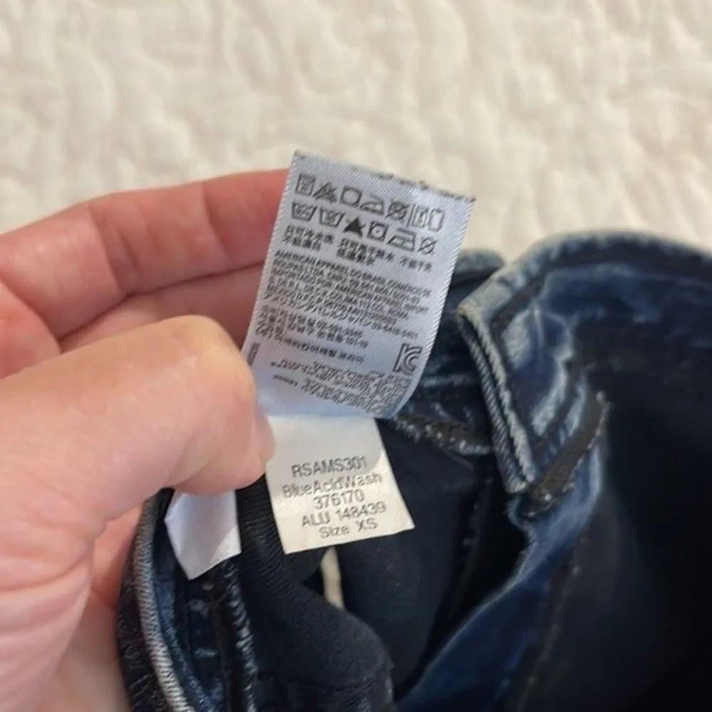 American Apparel Acid Wash Stretch Shorts XS Dark Blue Hot Pants High Rise - Image 8