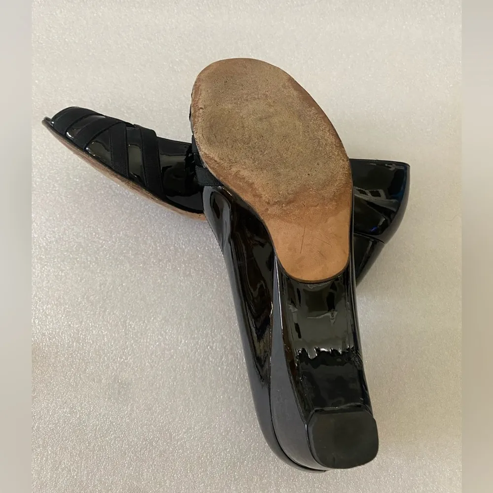 Stuart Weitzman Black Patent Leather peep toe  wedges size 8 - Image 4