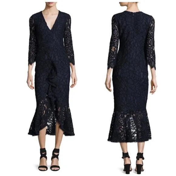 Alexis Nadege Blue Crochet Lace Midi Dress Small Cocktail Mermaid Wedding - Image 2