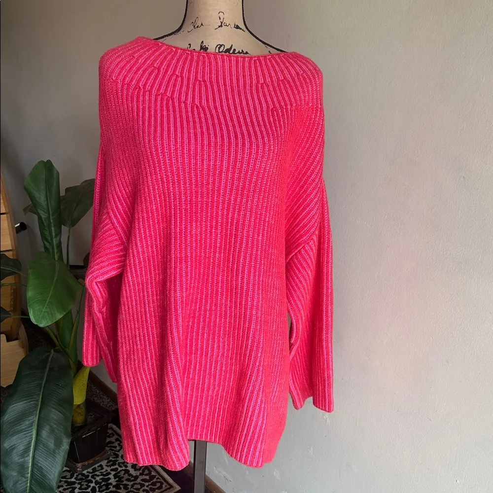 Free People Charlotte Blossom Glow Pink Rose Boho Oversized Sweater Sz Med NWT - Image 3