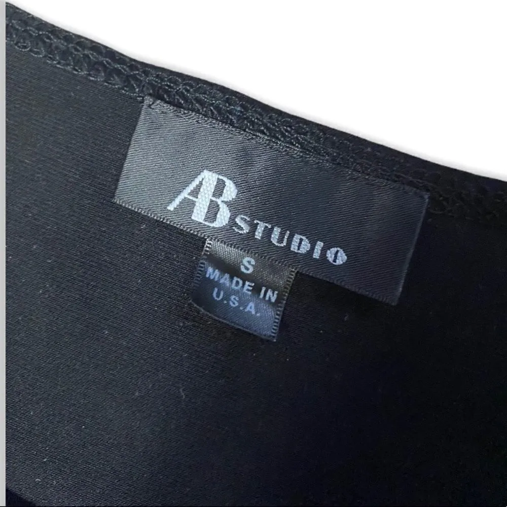 AB Studio Black Draped Front Blouse | Size S | 3/4 Sleeve Elegant Top - Image 3