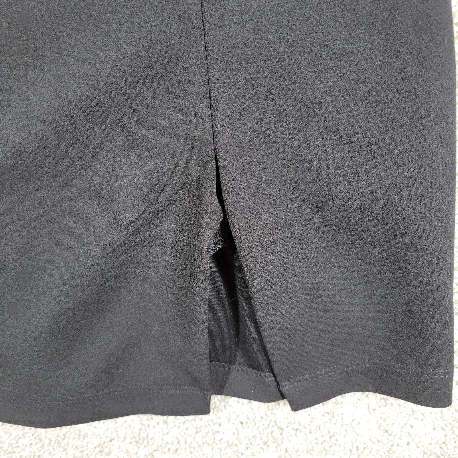 VTG‎ Bailey Blue Sheath Dress Womens M Black Trumpet Bell Sleeve Side Slit y2k - Image 10