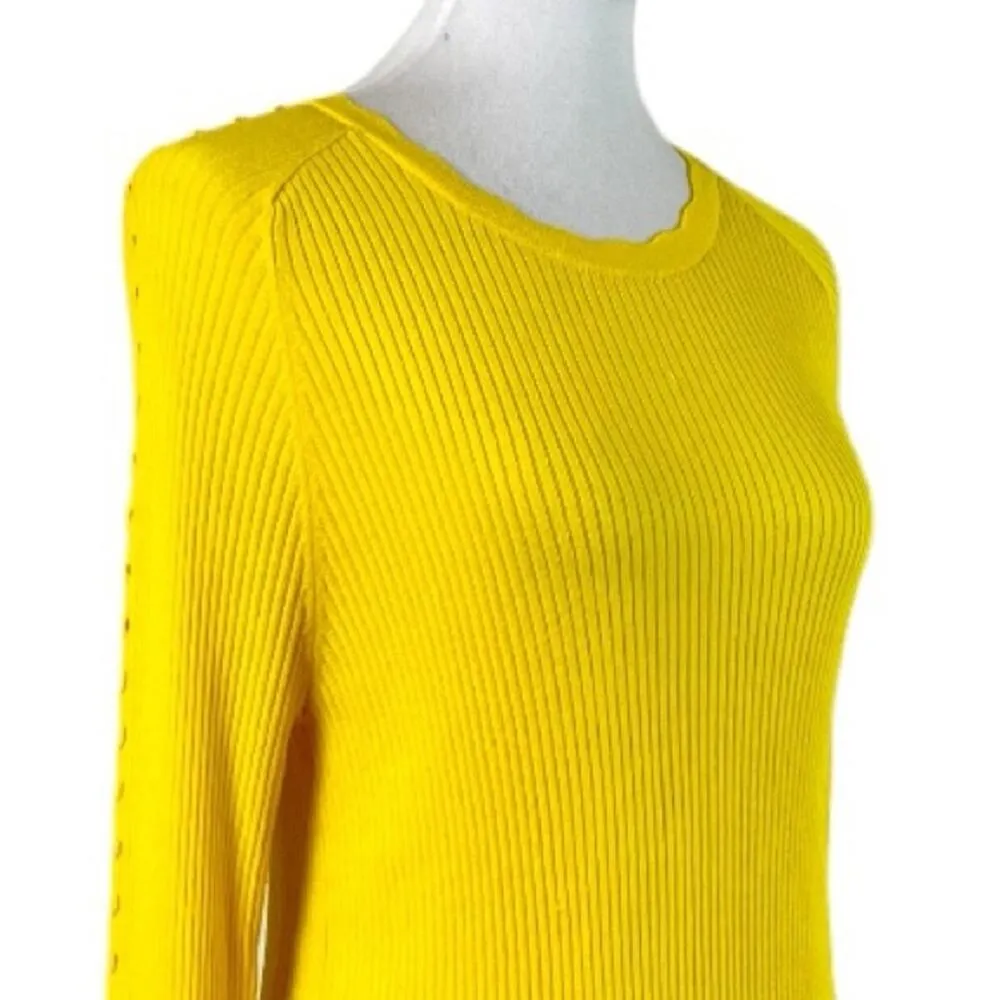Ann Taylor Sweater Ribbed Ruffle Sleeves Fitted Bright Yellow Women Size Large - Image 7
