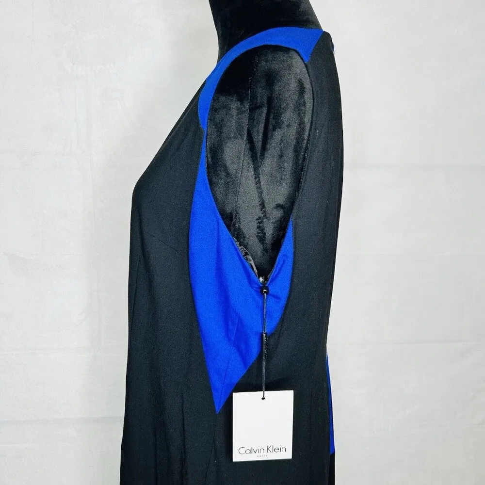 NWT Calvin Klein Womens Blue Black Round Neck Sleeveless Sheath Dress Size 14 - Image 5