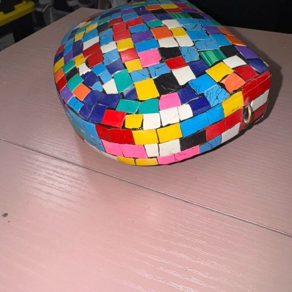 NEW RAMLA Rio mosaic handcrafted gold multicolor shoulder bag clutch new Red - Image 3