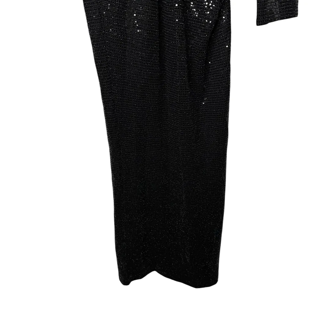 SLA THE LABEL Sz XS Women's Black Sequin Vneck Long Sleeve‎ Ebony Midi Dress - Image 5