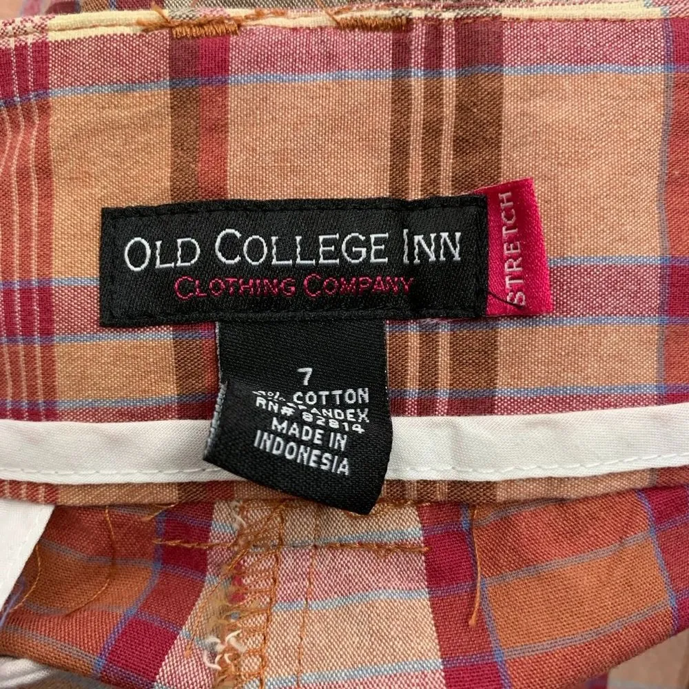 Old College Inn Low Rise Shorts 7 Orange Plaid Pocket Belt Loops Zip Hook Eye Size undefined - Image 5