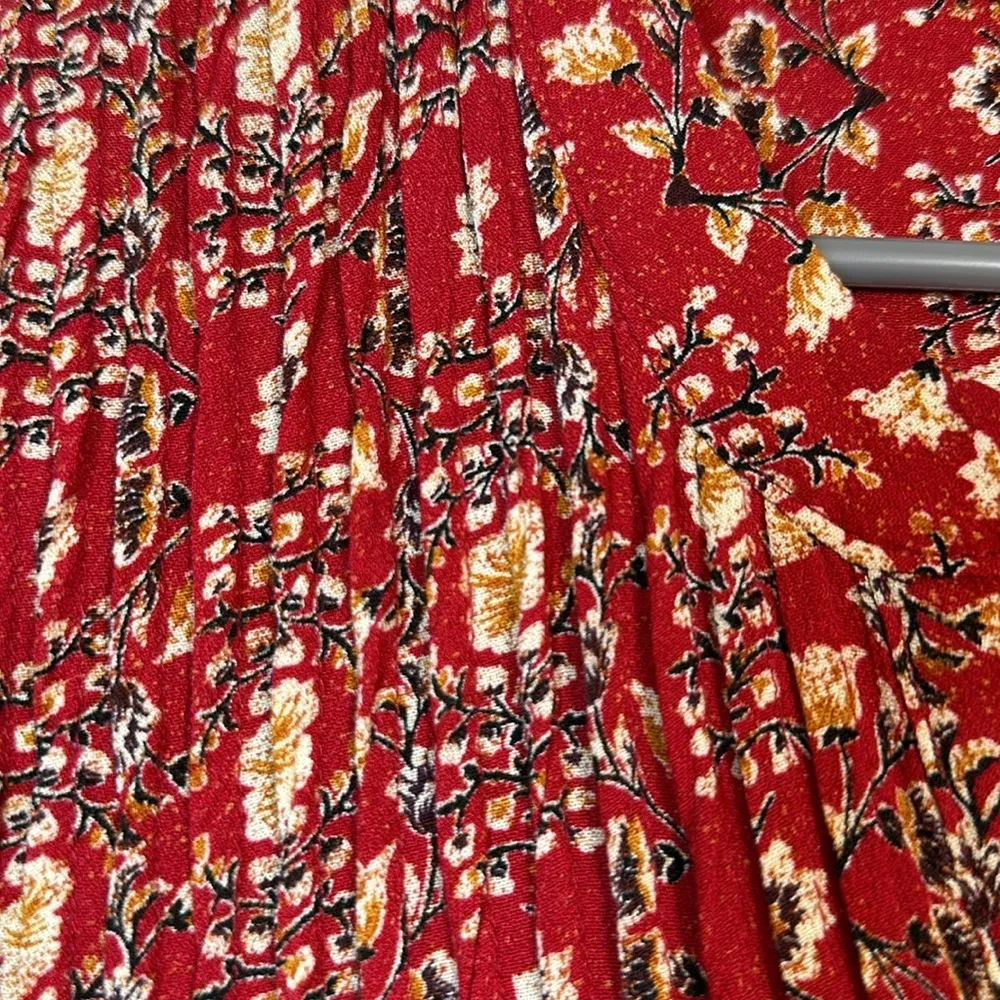 Knox Rose V-Neck Red Orange Floral Button Pleated Blouse Size XXL EUC #0584-OC - Image 6